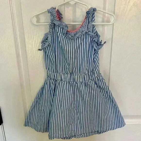 J. Crew Crewcuts Girls Sleeveless Ruffle Dress in Shirting Stripe size 3 - Picture 3 of 4